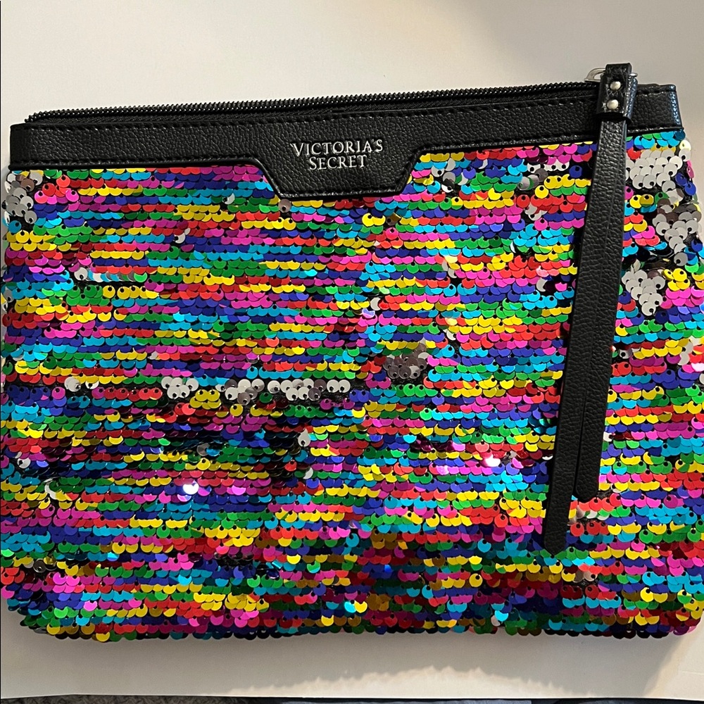 Victoria's Secret Rainbow Sequins Wristlet in Black and Multi